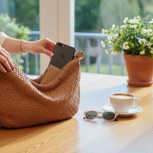 Ahdorned Woven Vegan Leather Handbag Light Brown